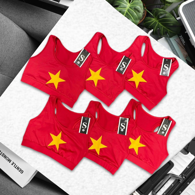 Bra Thể Thao Đỏ Sao Vàng RIVIO Chất Thun Poly Co Giãn Size M L