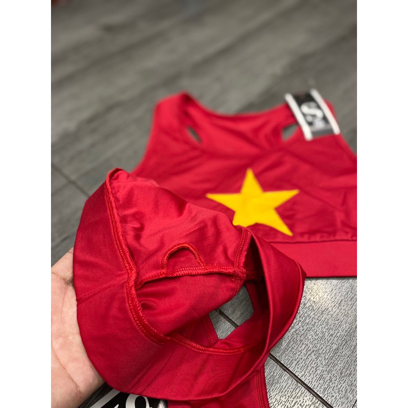 Bra Thể Thao Đỏ Sao Vàng RIVIO Chất Thun Poly Co Giãn Size M L