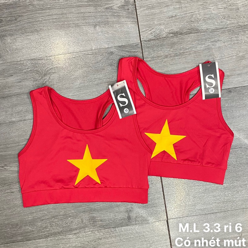 Bra Thể Thao Đỏ Sao Vàng RIVIO Chất Thun Poly Co Giãn Size M L