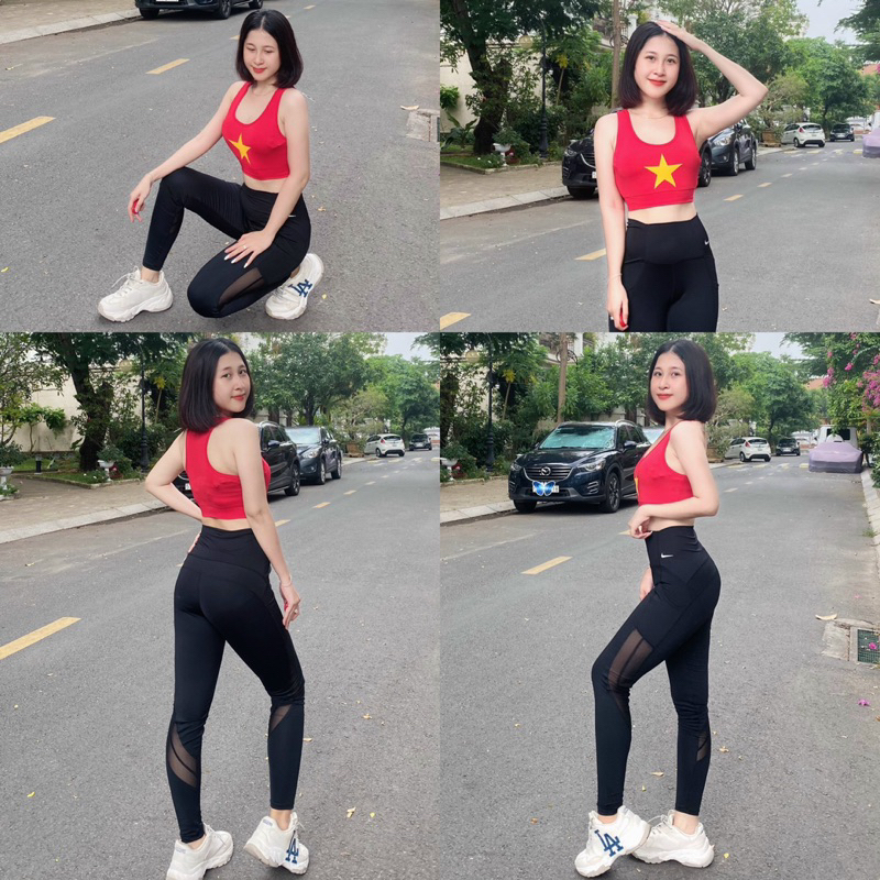 Bra Thể Thao Đỏ Sao Vàng RIVIO Chất Thun Poly Co Giãn Size M L