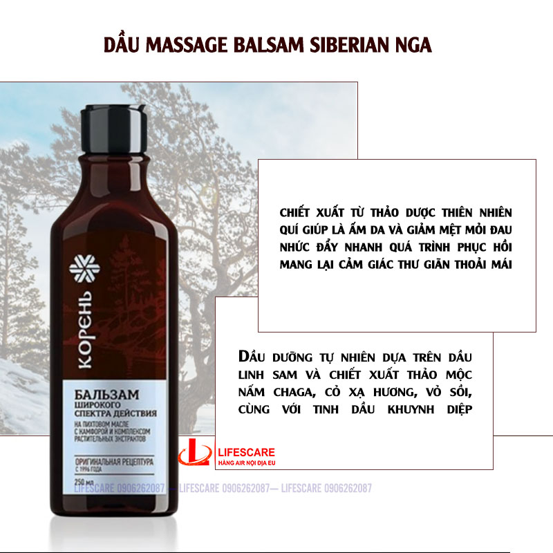 Tinh dầu massage Linh Sam Balsam Siberian Nga giảm nhức mỏi cơ, sát khuẩn ngừa sẹo tàn nhan