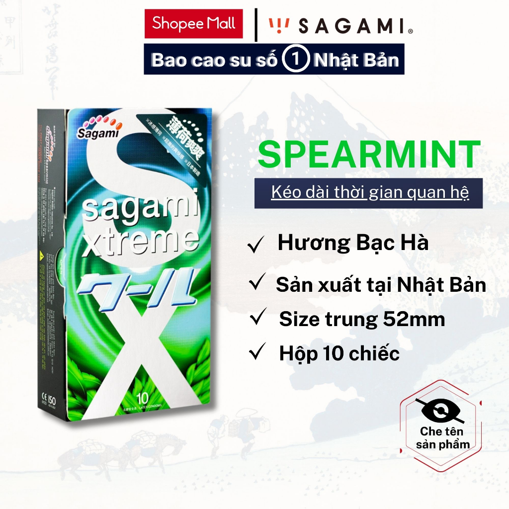 Bao cao su kéo dài thời gian quan hệ Sagami Spearmint -  hương bạc hà - 01 Hộp