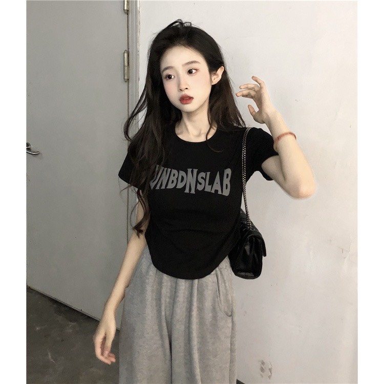 Áo croptop nữ ngắn tay chữ unbdn slab, áo thun form basic ôm người tôn dáng vải cotton tháng mát co dãn tốt ZEROFOUR