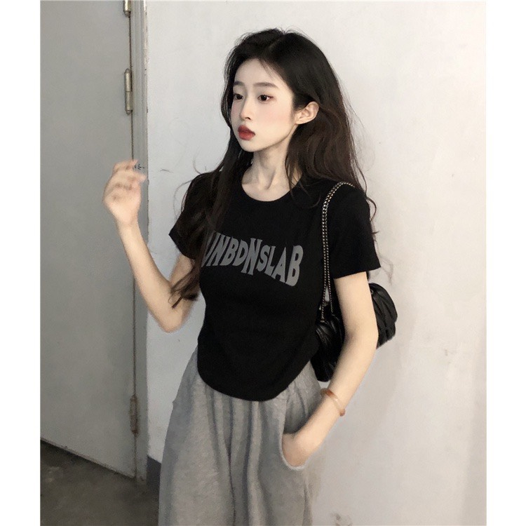 Áo croptop nữ ngắn tay chữ unbdn slab, áo thun form basic ôm người tôn dáng vải cotton tháng mát co dãn tốt ZEROFOUR