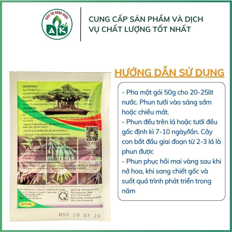 Giúp cây đâm chồi, kích rễ, xanh lá phục hồi mai vàng sau khi nở hoa Bano GREEN MAX plus 50g  hiệu quả Siêu Thị Nông Dượ