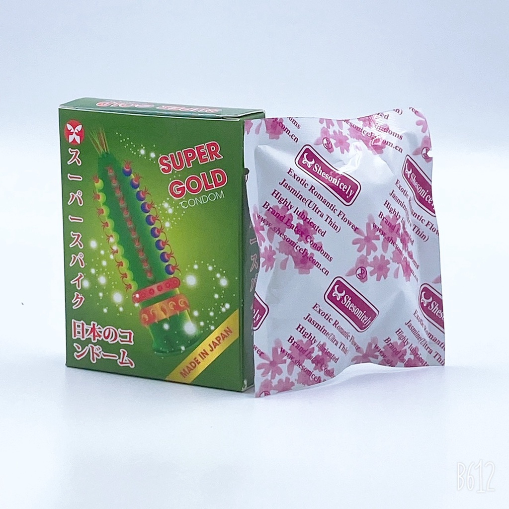 Bao cao su gai bi râu Super Gold hộp 2 cái, bao cao su bi gân gai lớn kéo dài thời gian q.hệ