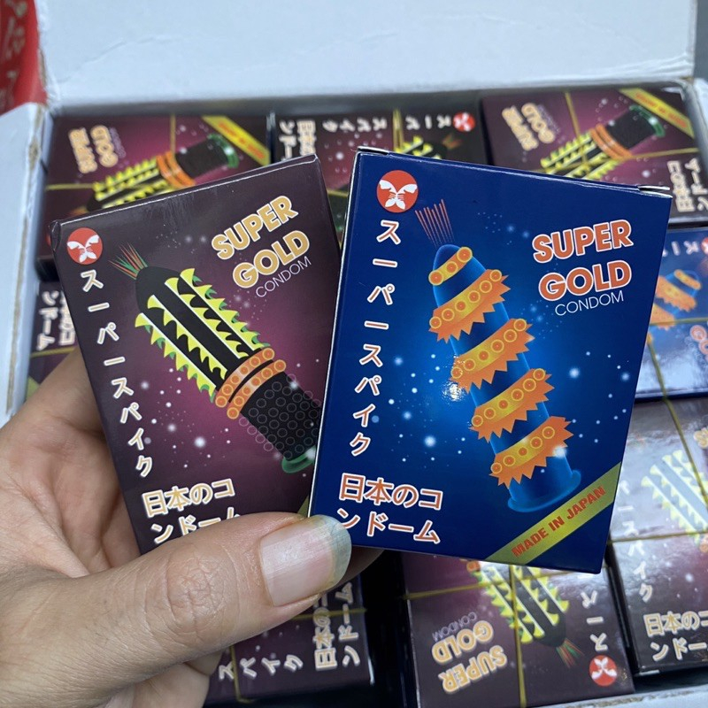 Bao cao su gai bi râu Super Gold hộp 2 cái, bao cao su bi gân gai lớn kéo dài thời gian q.hệ