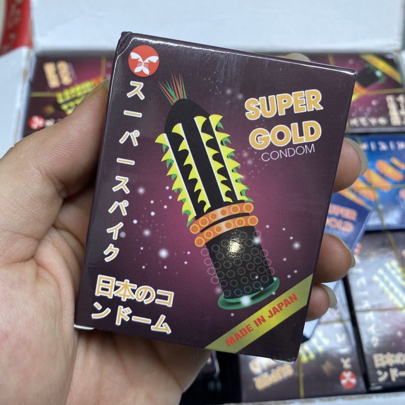 Bao cao su gai bi râu Super Gold hộp 2 cái, bao cao su bi gân gai lớn kéo dài thời gian q.hệ