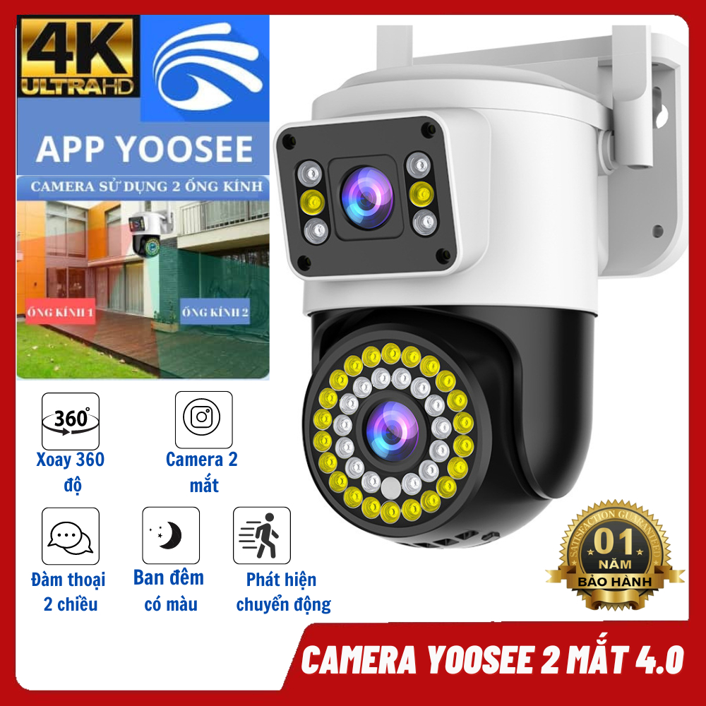 Camera Yoosee Ngoài Trời Wifi 2 Mắt FHD 4.0mpx Siêu Nét Chống Nước IPX67 Bảo Hành 12 Tháng