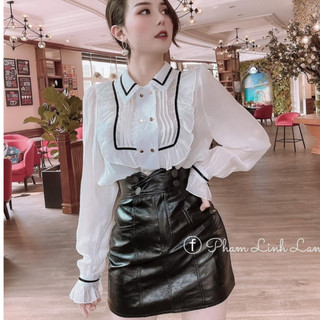 Áo sơ mi nữ tay phồng form rộng kiểu hàn màu trắng tiểu thư dài tay- Áo sơ mi kiểu nữ ren tay dài bigsize đi học công sở
