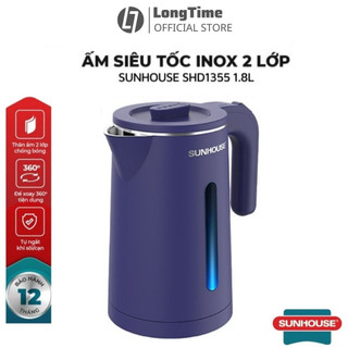 ẤM SIÊU TỐC INOX 2 LỚP 1.8L SUNHOUSE SHD1355 Tím Công Suất 1500W, Đun Sôi Nước Nhanh Từ 4-6 Phút- bảo hành 12 tháng