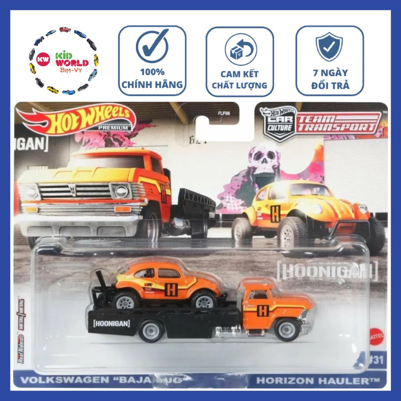 Xe mô hình Hot Wheels Car Culture Team Transport Pack Volkswagen Baja Bug Horizon Hauler GRK61, bánh cao su.