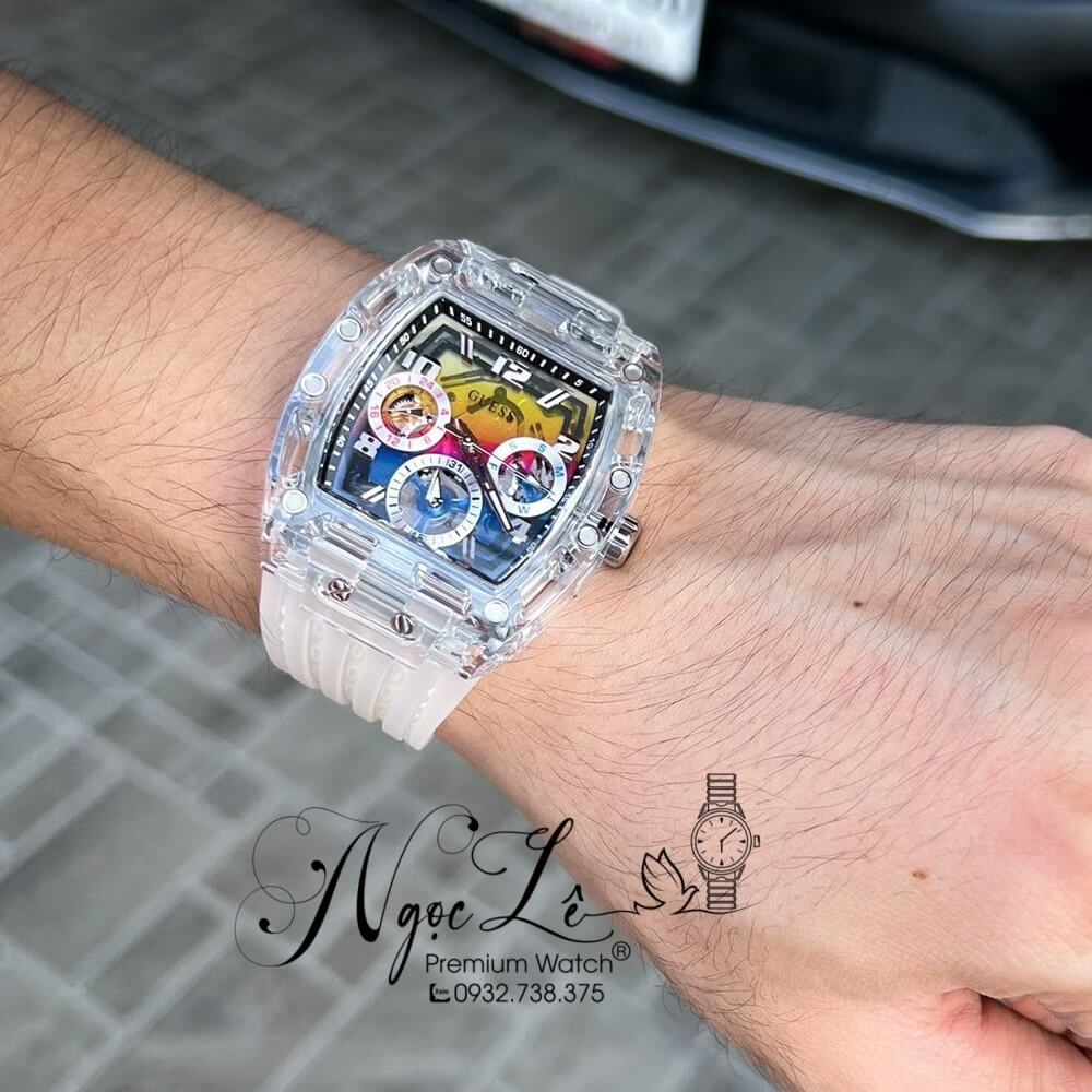 Đồng Hồ Nam Guess GW0499G3 Dây Silicone Trắng Trong 44mm Chính Hãng