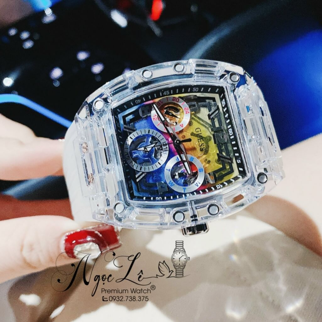Đồng Hồ Nam Guess GW0499G3 Dây Silicone Trắng Trong 44mm Chính Hãng