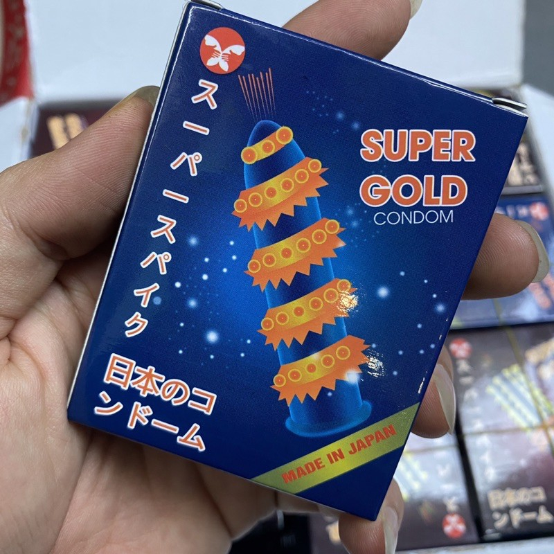 Bao cao su gai bi râu Super Gold hộp 2 cái, bao cao su bi gân gai lớn kéo dài thời gian q.hệ