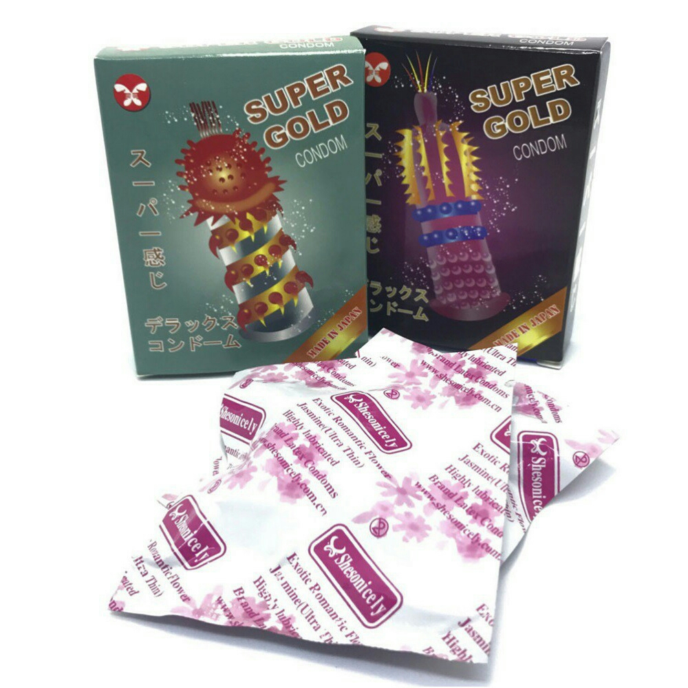 Bao cao su gai bi râu Super Gold hộp 2 cái, bao cao su bi gân gai lớn kéo dài thời gian q.hệ