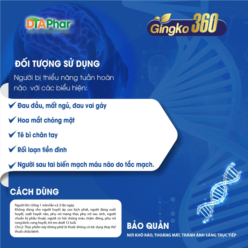 Viên uống GINKGO 360 Natto Plus hỗ trợ hoạt huyết dưỡng não tăng cường tuần hoàn máu não h100v