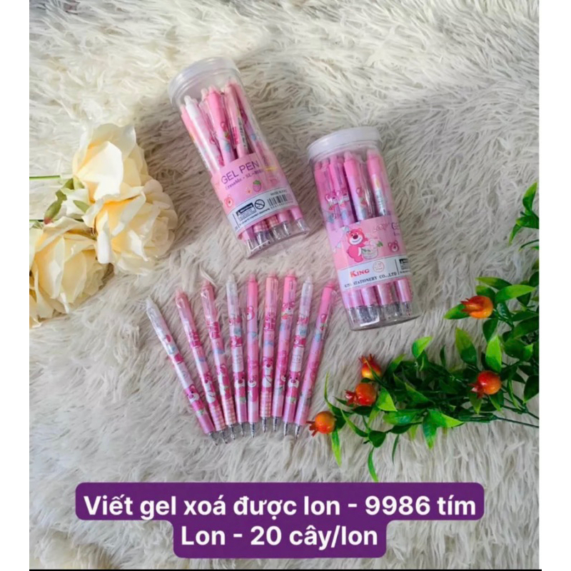 Lon 20 cây bút gel bấm tẩy xoá được mẫu gấu dâu Losto siêu xinh  ngòi 0.5mm