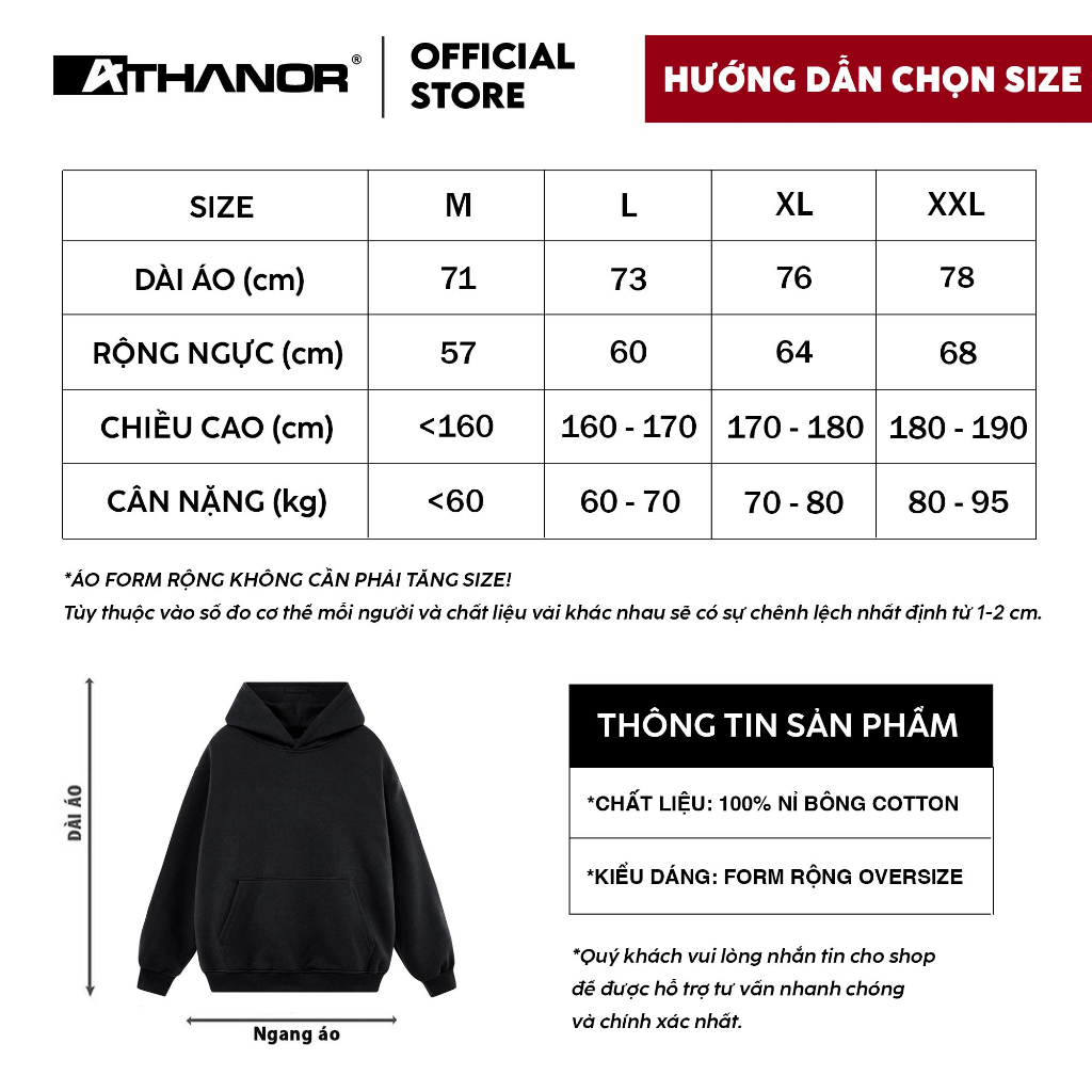 [Mã FADEP0610 giảm 10k đơn 99k] Áo hoodie Athanor form rộng mũ 2 lớp tay phồng chất nỉ bông 100%cotton premium mẫu in mũ