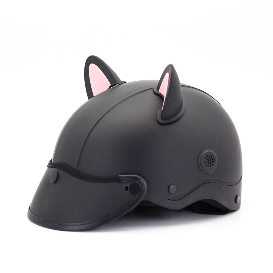 Mũ Bảo Hiểm Trơn NHÁM Màu Trắng Giá Học Sinh Có Tai Mèo hai Màu Thời Trang_ FREESSHIP