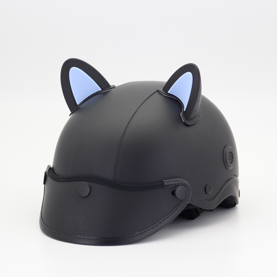 Mũ Bảo Hiểm Trơn NHÁM Màu Trắng Giá Học Sinh Có Tai Mèo hai Màu Thời Trang_ FREESSHIP