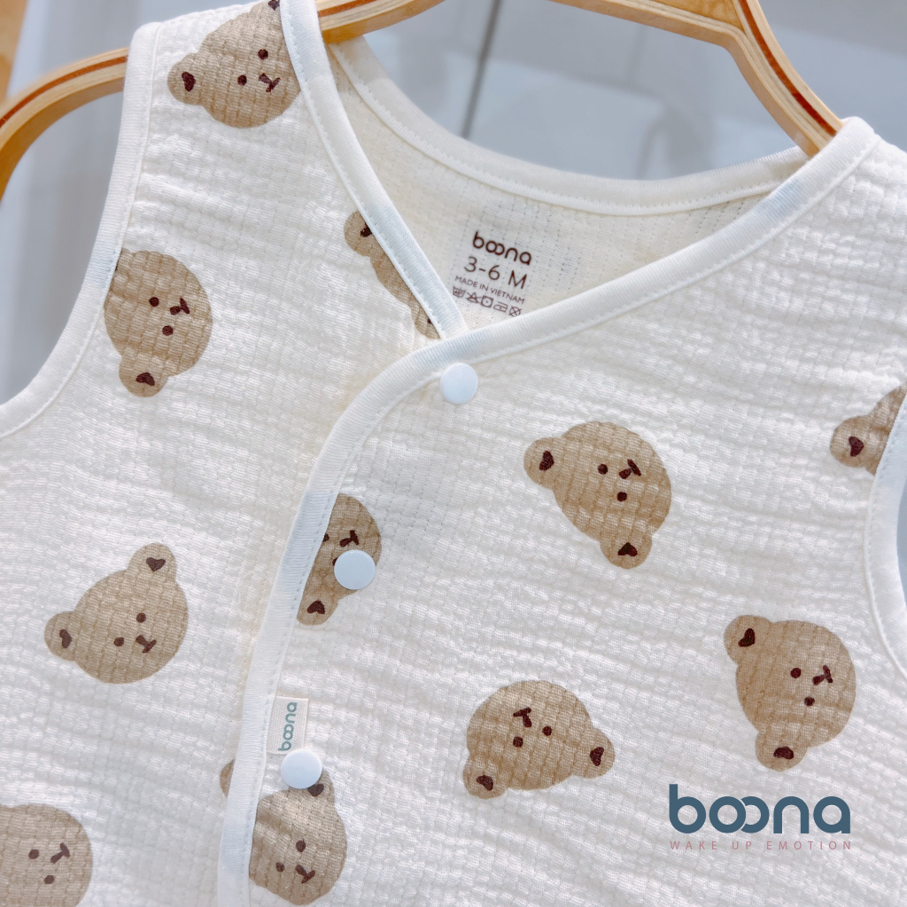 Áo ghi lê Boona cho bé sơ sinh làm từ vải Muslin trần 3 lớp dày dặn, hoạ tiết đáng yêu