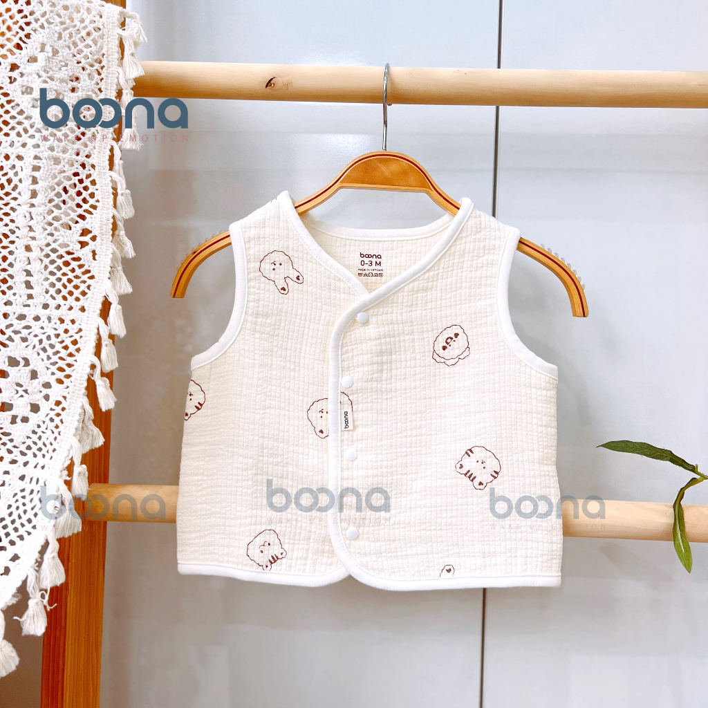 Áo ghi lê Boona cho bé sơ sinh làm từ vải Muslin trần 3 lớp dày dặn, hoạ tiết đáng yêu