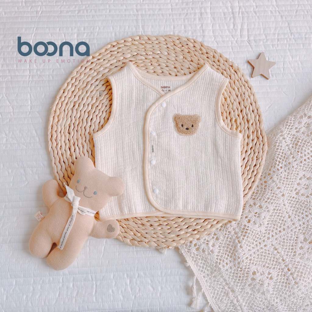 Áo ghi lê Boona cho bé sơ sinh làm từ vải Muslin trần 3 lớp dày dặn, hoạ tiết đáng yêu