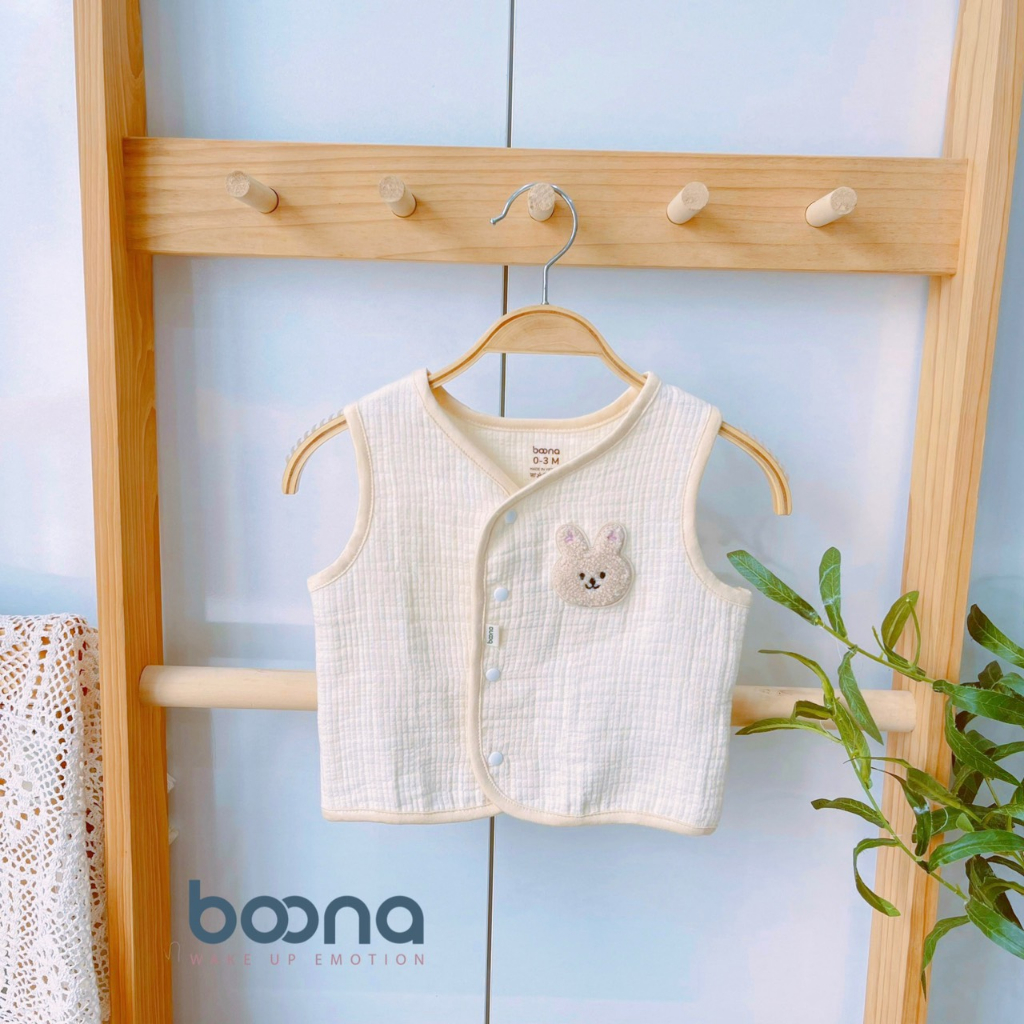 Áo ghi lê Boona cho bé sơ sinh làm từ vải Muslin trần 3 lớp dày dặn, hoạ tiết đáng yêu