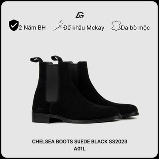 Giày Chelsea boots da lộn đen giày da bò nam nhập khẩu cao cấp handmade AUGUST SHOES AG1L chính hãng bảo hành 24 tháng