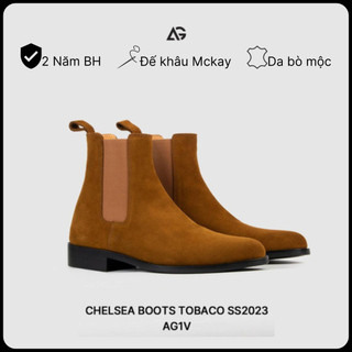 Giày Chelsea boots nam da lộn nâu, da bò cao cấp nhập khẩu handmade August shoes AG1V  chính hãng bảo hành 12 thá