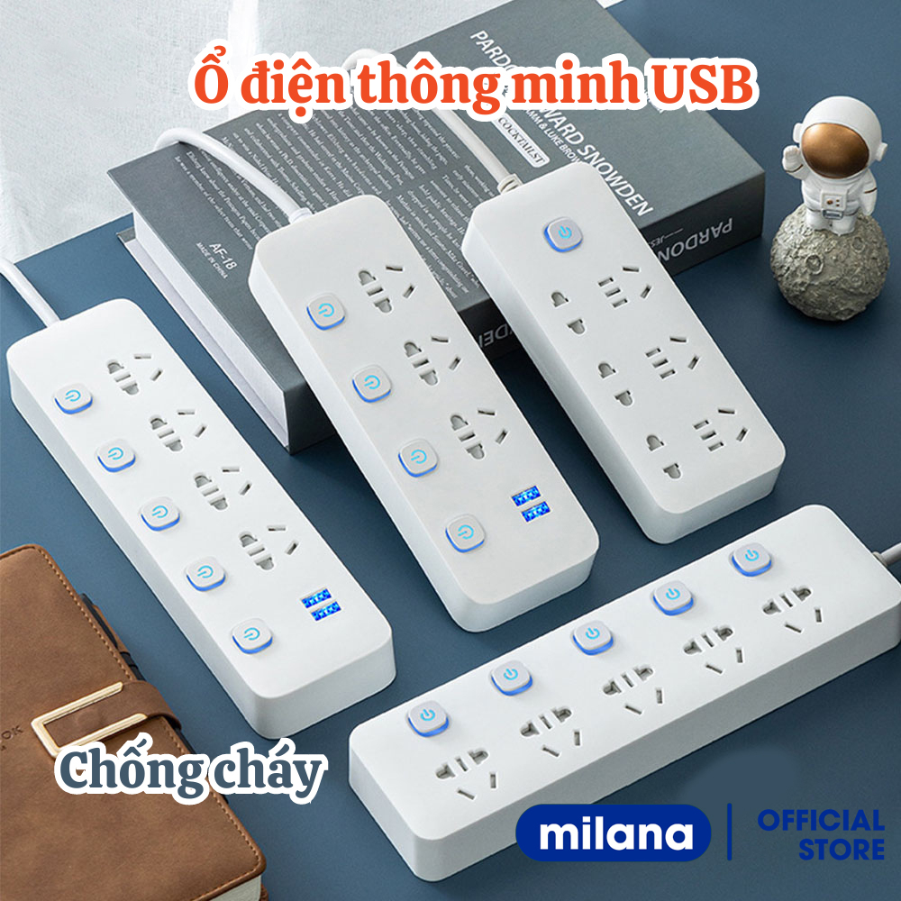 Ổ cắm điện đa năng thông minh có cổng USB tiện lợi an toàn chống giật chống cháy nổ dài 1,8-2,8m