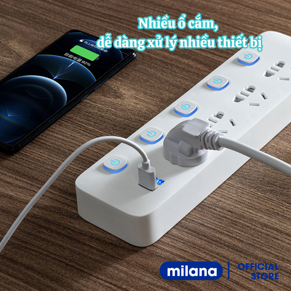 Ổ cắm điện đa năng thông minh có cổng USB tiện lợi an toàn chống giật chống cháy nổ dài 1,8-2,8m