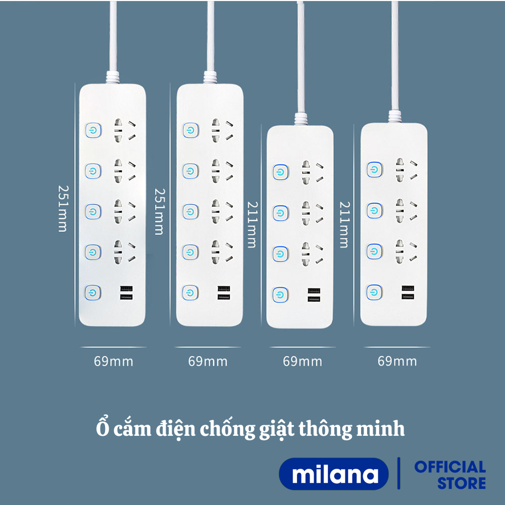 Ổ cắm điện đa năng thông minh có cổng USB tiện lợi an toàn chống giật chống cháy nổ dài 1,8-2,8m