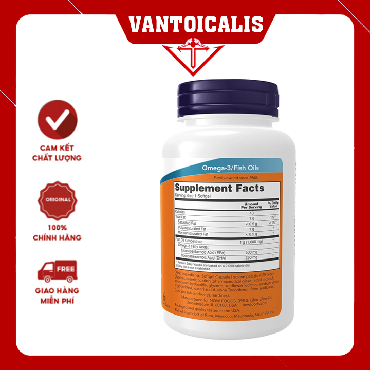 Viên uống Vitamin Now Ultra Omega-3 500 EPA/250 DHA nhập khẩu  90 viên date 2027