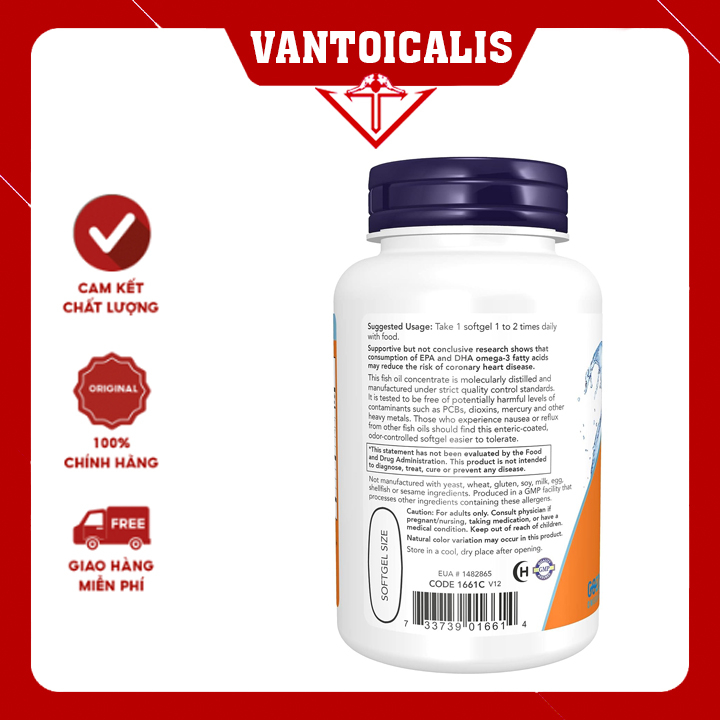 Viên uống Vitamin Now Ultra Omega-3 500 EPA/250 DHA nhập khẩu  90 viên date 2027