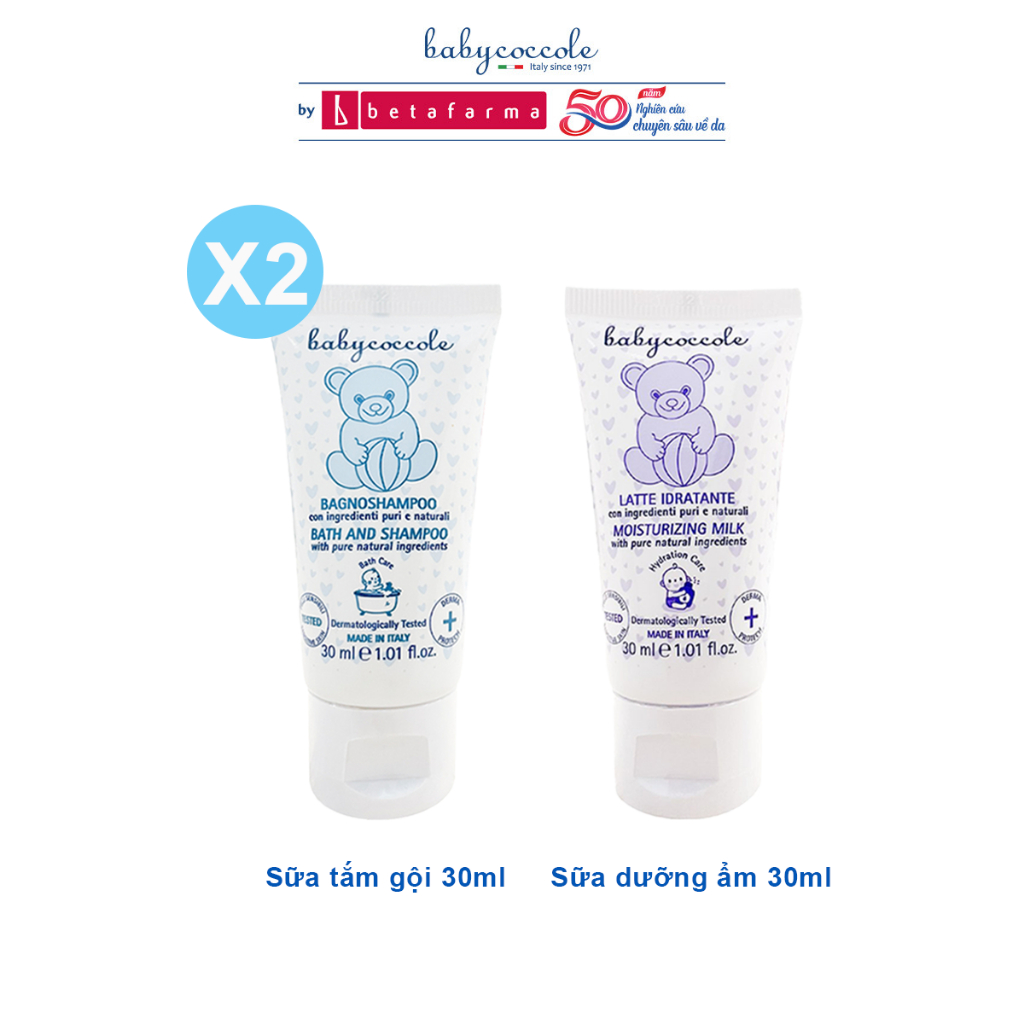 Travel Kit 2 sữa tắm gội 30ml + 1 dưỡng ẩm 30ml bộ chăm sóc cá nhân & du lịch cho bé Babycoccocle