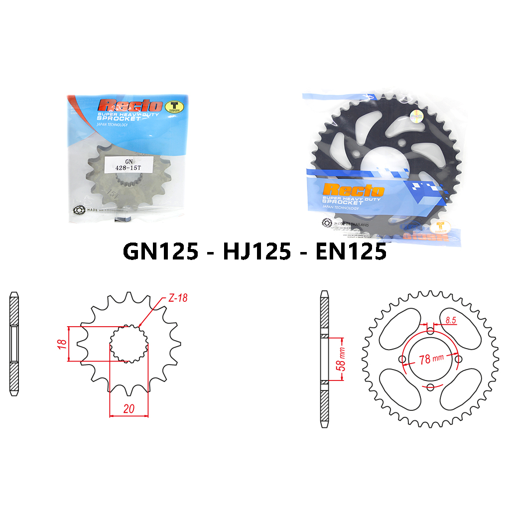Nhông dĩa lẻ RECTO GN125 HJ125 EN125 chính hãng