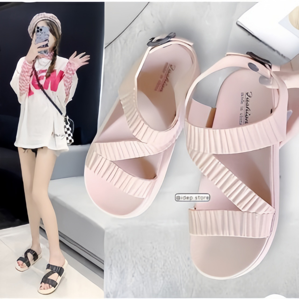 Giày Sandal Nữ Quai Chéo Chữ Z Chống Nước Cao Su Êm Chân Đi Học Đi Mưa Đi Chơi - iDÉP GL091