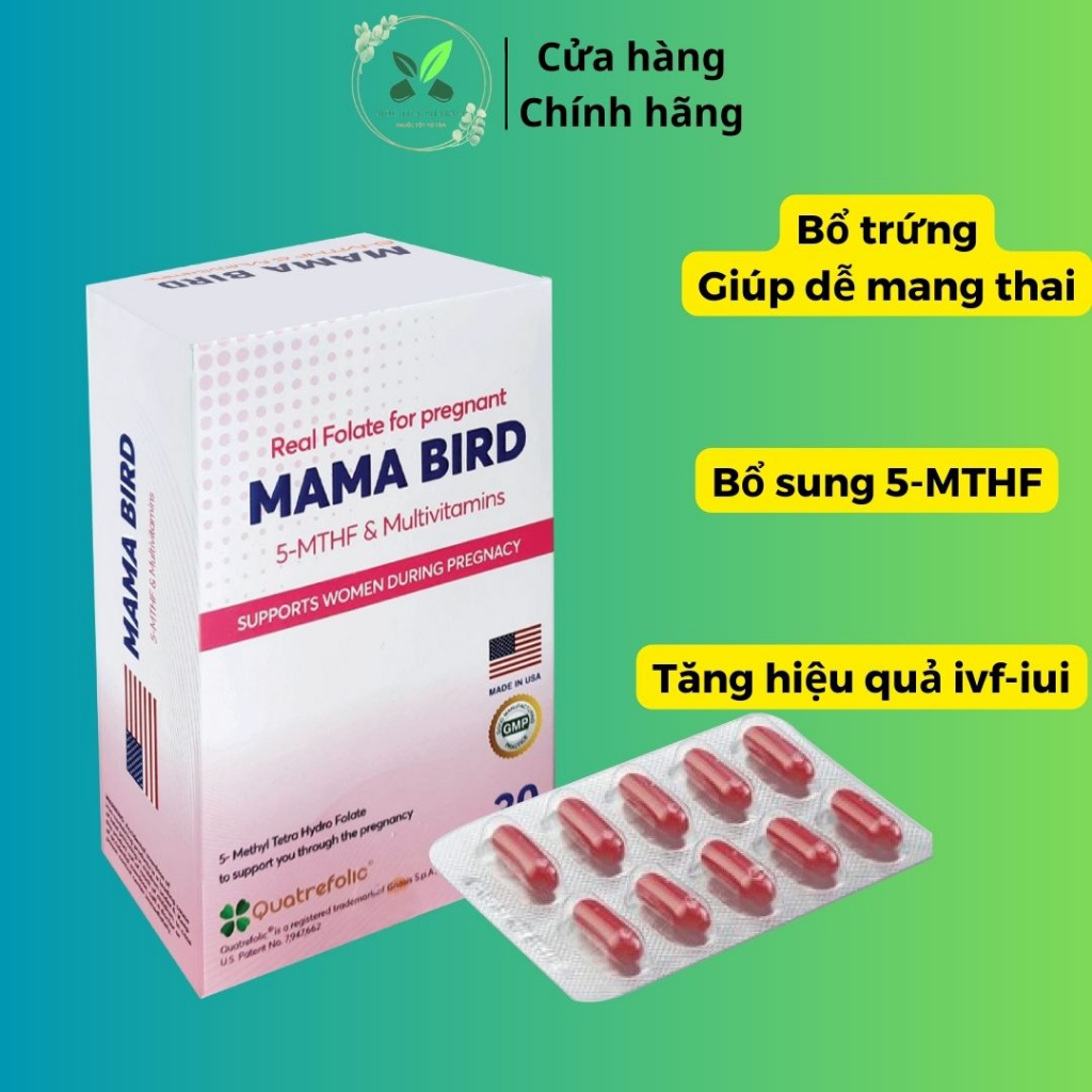 [Chính hãng] 5 MTHF  viên uống Mama Bird 5MTHF giúp bổ trứng,tăng thụ thai,hỗ trợ vô sinh hiếm muộn