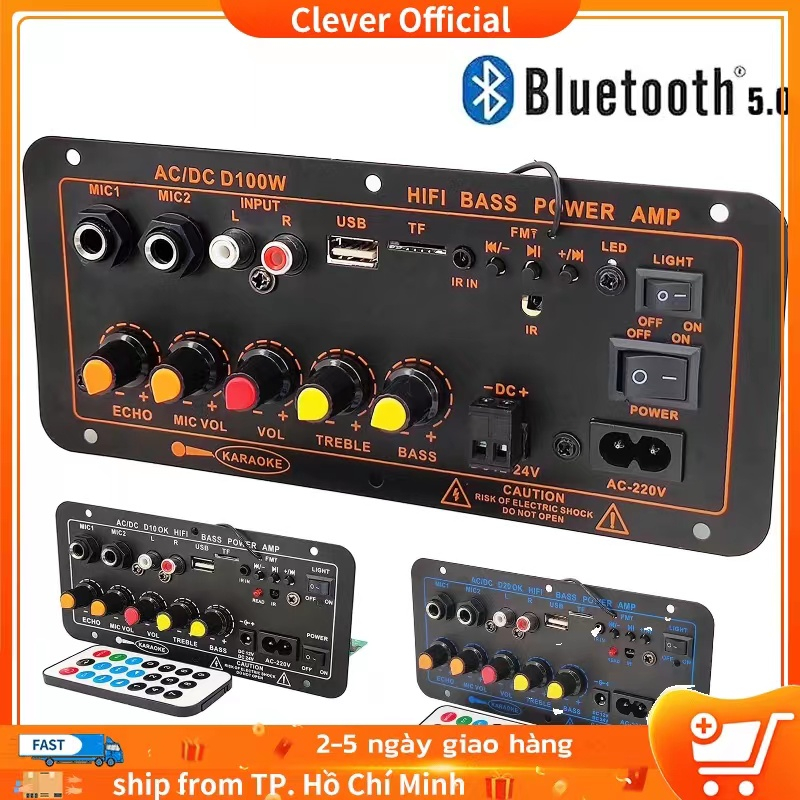 Bảng Mạch Khuếch Đại Bluetooth 220 Kỹ Thuật Số D100 12V 24V 5.0 W Bộ Khuếch Đại Micrô Kép Siêu Trầm Cho Loa 8-12 Inch