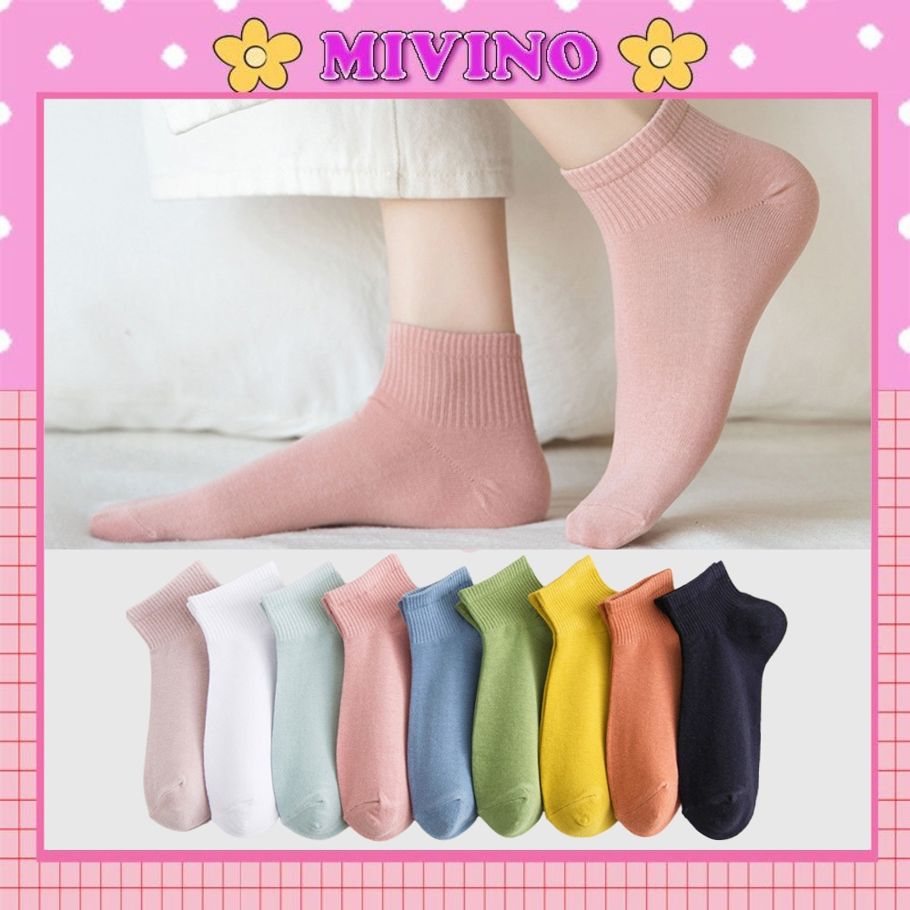 Tất cổ ngắn Mivino vớ nữ cotton nhiều màu dễ thương phong cách Hàn Quốc TN155