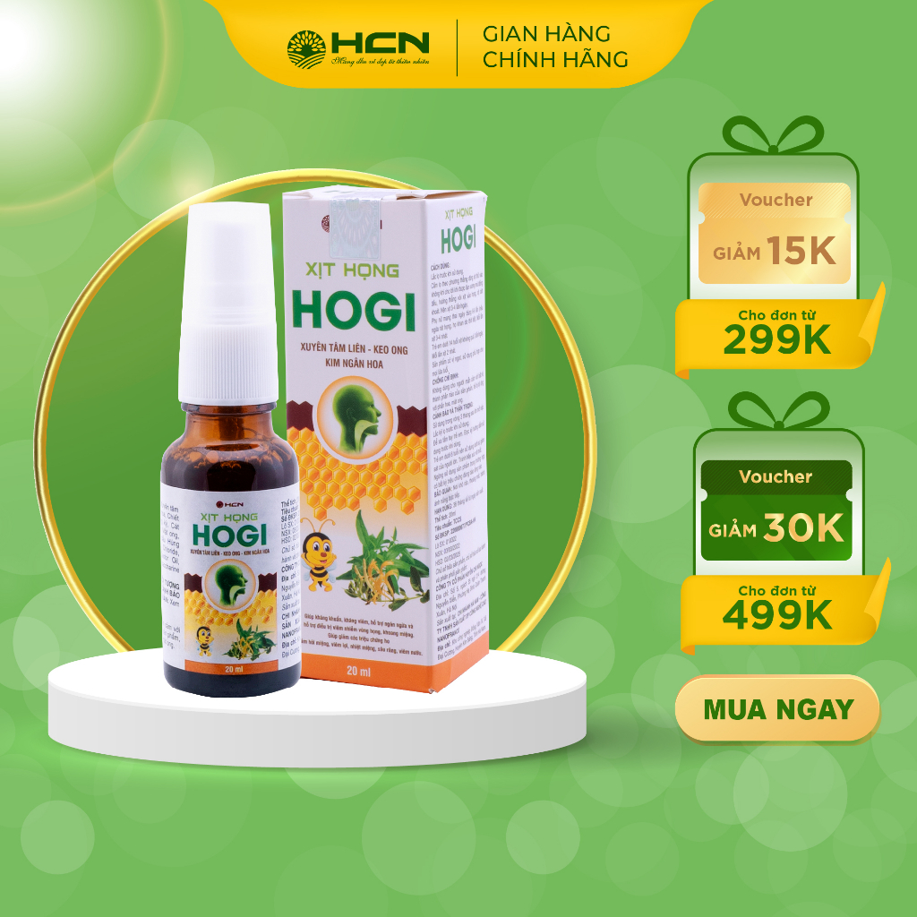 Xịt Họng Hogi HCN Chiết Xuất Kim Ngân Hoa Hỗ Trợ Giảm Ho Dịu Họng 20ml