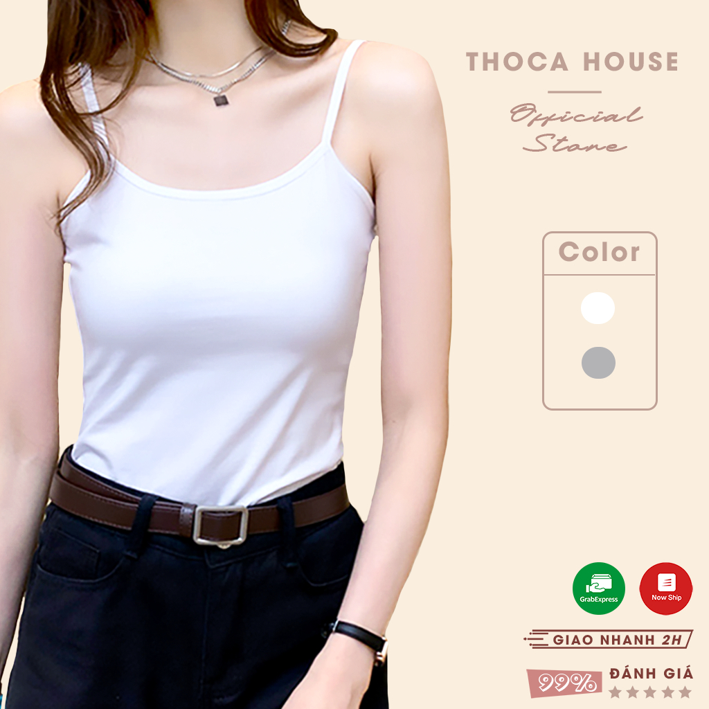Áo thun 2 dây trơn THOCA HOUSE freesize mặc trong, phối đồ cực xinh, vải thoáng mát