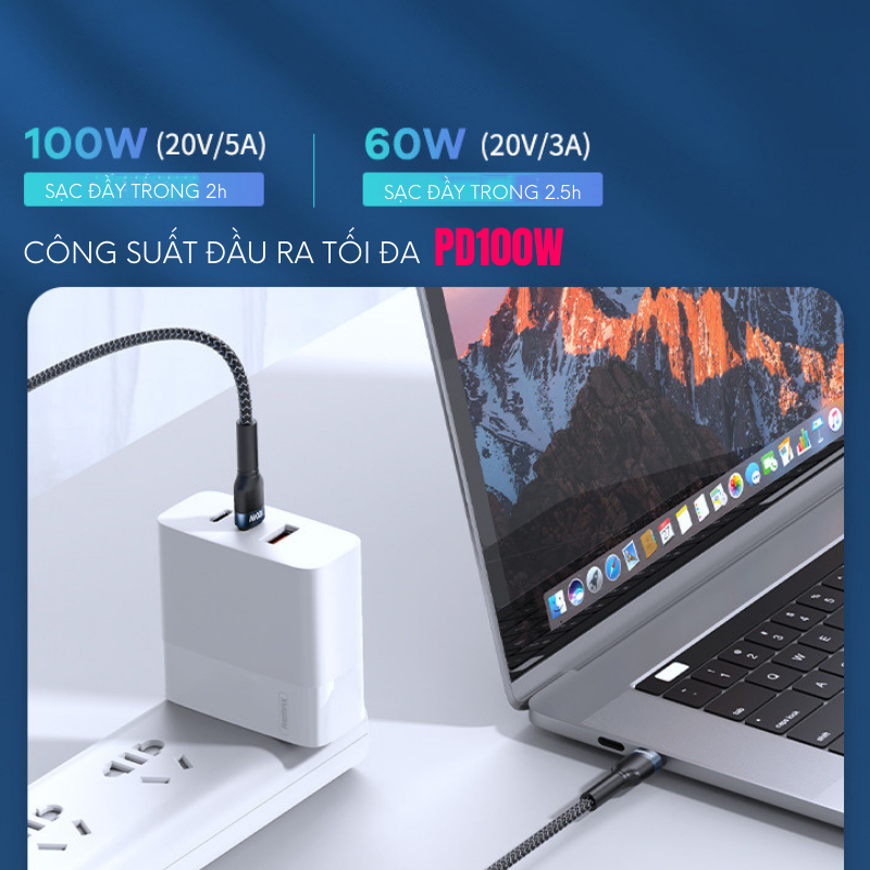 Dây sạc nhanh type C PD100W chính hãng Remax RC-172 dành cho điện thoại Samsung Huawei Xiaomi bện vải siêu bền