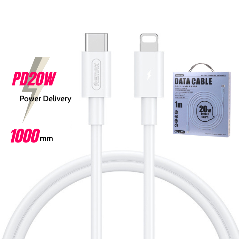 Dây sạc nhanh chuẩn PD20W chính hãng Remax RC-175i cho IPh 8-14 promax, tốc độ sạc 30 phút 50% pin