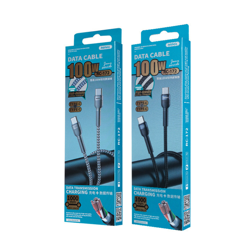 Dây sạc nhanh type C PD100W chính hãng Remax RC-172 dành cho điện thoại Samsung Huawei Xiaomi bện vải siêu bền