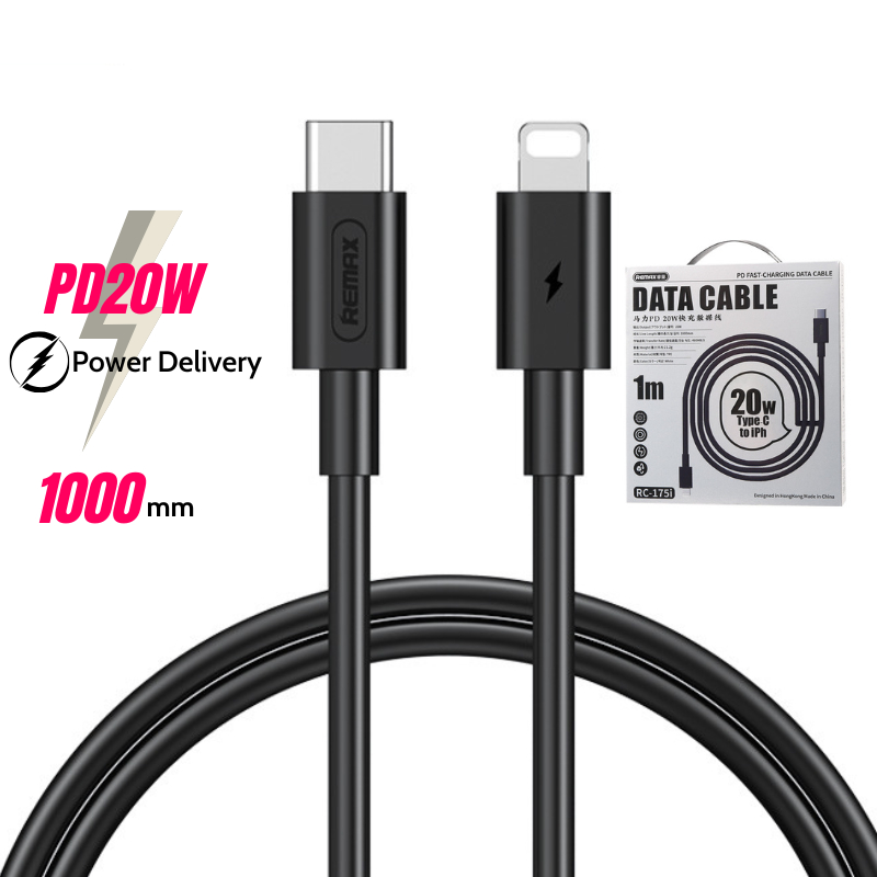 Dây sạc nhanh chuẩn PD20W chính hãng Remax RC-175i cho IPh 8-14 promax, tốc độ sạc 30 phút 50% pin
