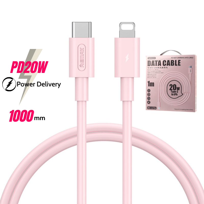 Dây sạc nhanh chuẩn PD20W chính hãng Remax RC-175i cho IPh 8-14 promax, tốc độ sạc 30 phút 50% pin