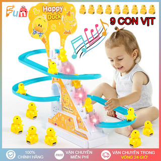 Đồ chơi cầu trượt vịt vàng leo cầu thang điện theo dõi led ánh sáng trẻ em âm nhạc trượt đồ chơi
